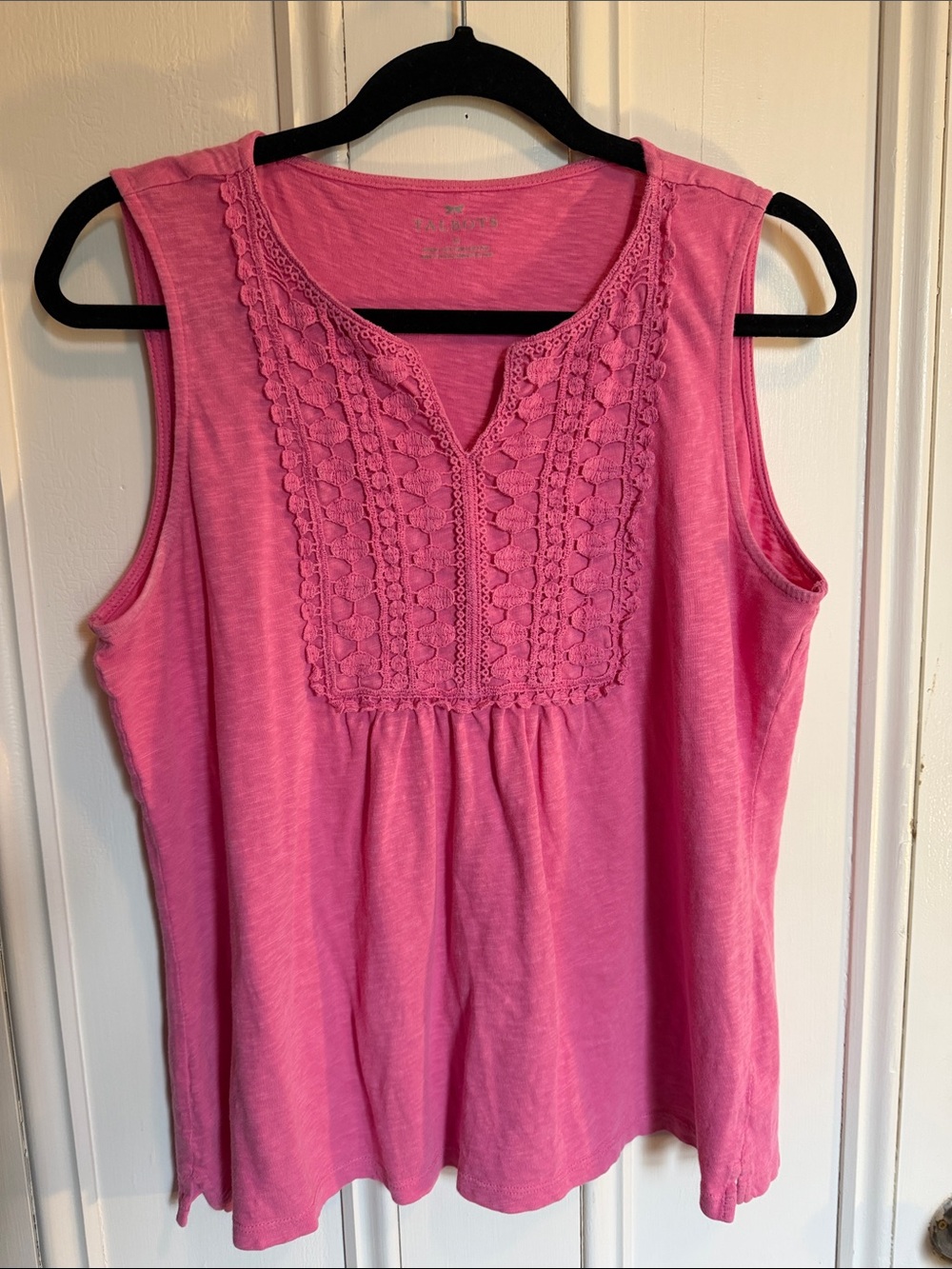 Talbots Pink Sleeveless Crochet Yoke Tank Top